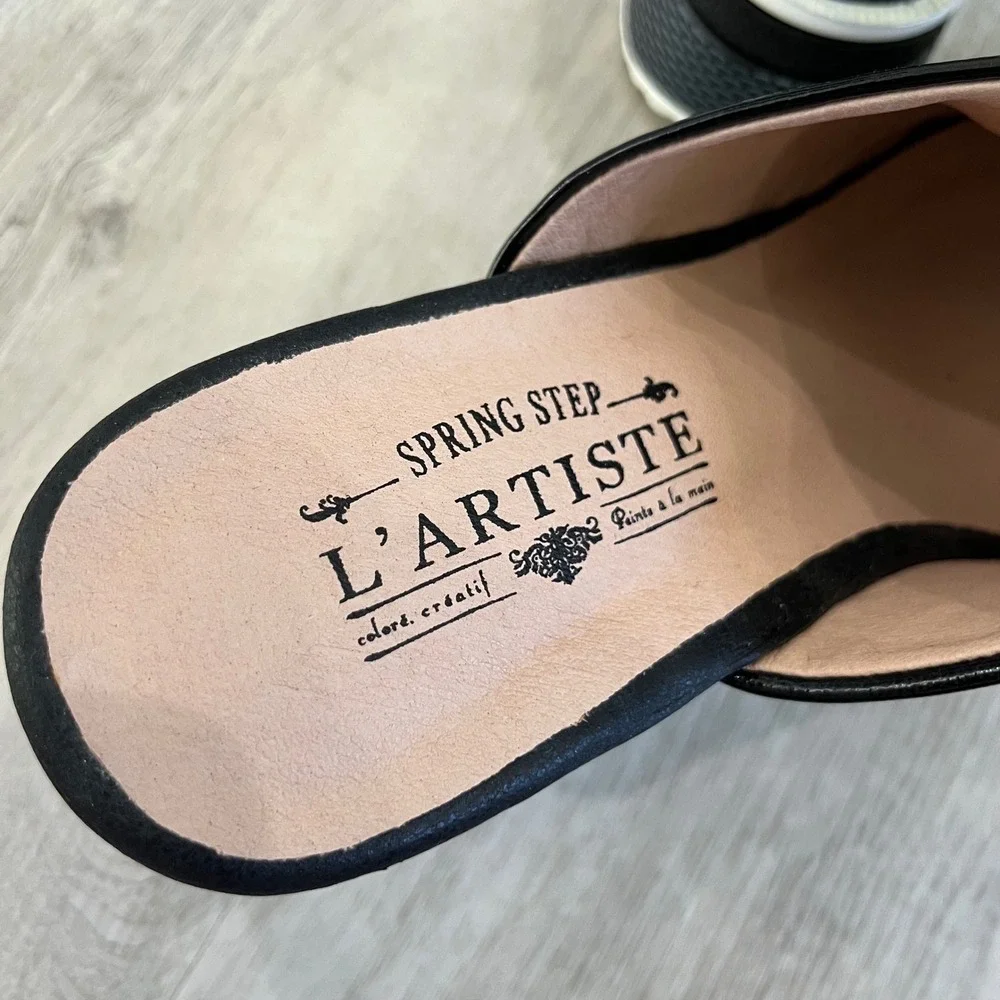 L'Artiste by Spring Step Allurin Platform Slide Sandals Black Wedding Sz 41 NWOT